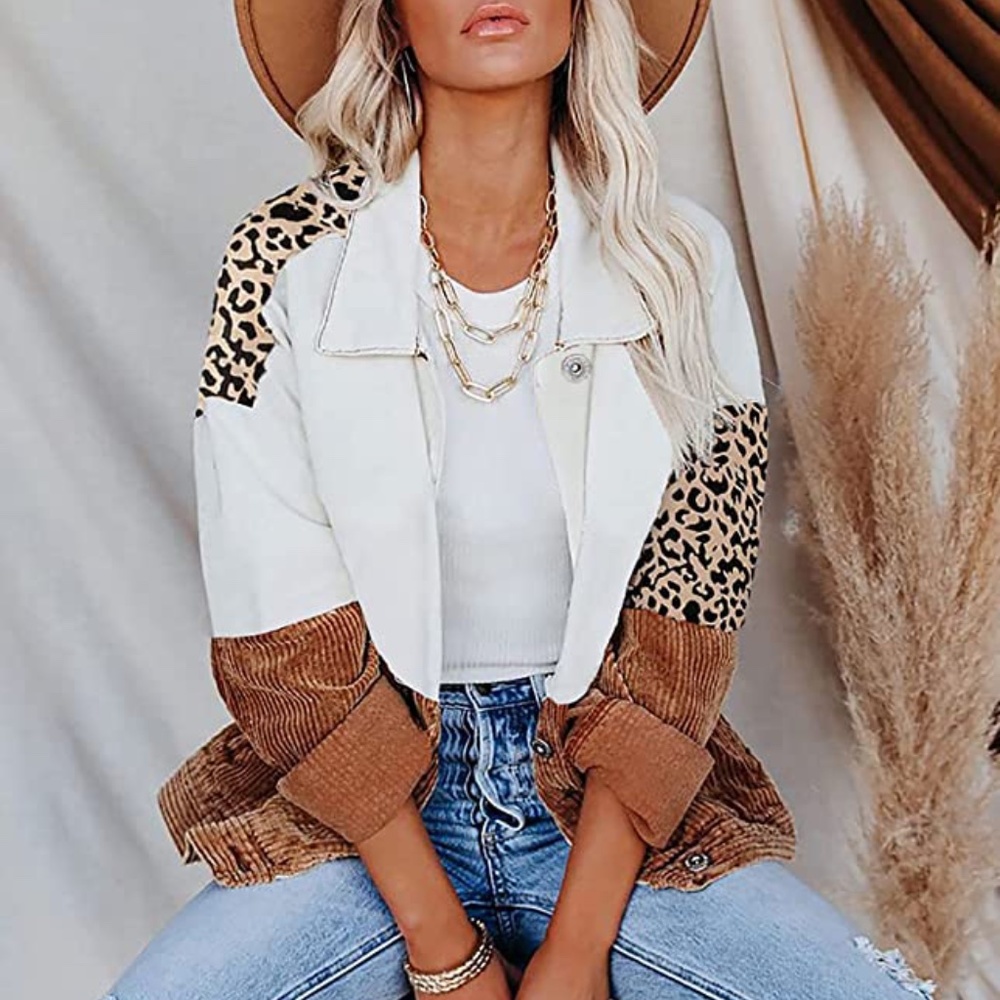 Boho Fun Women’s Denim Jacket colorblock leopard size small - Picture 2 of 5